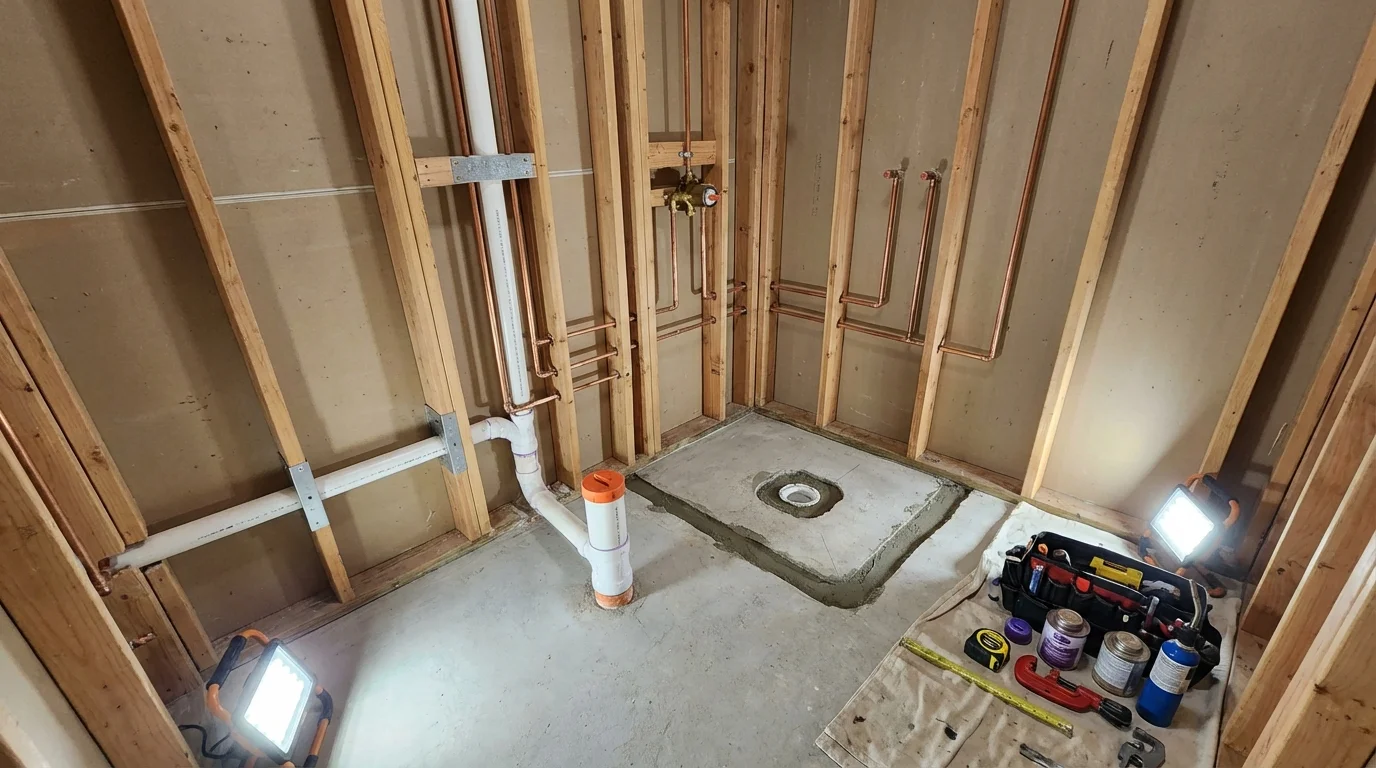 Bathroom rough-in plumbing during remodel by Johns Plumbing LLC in San Clemente