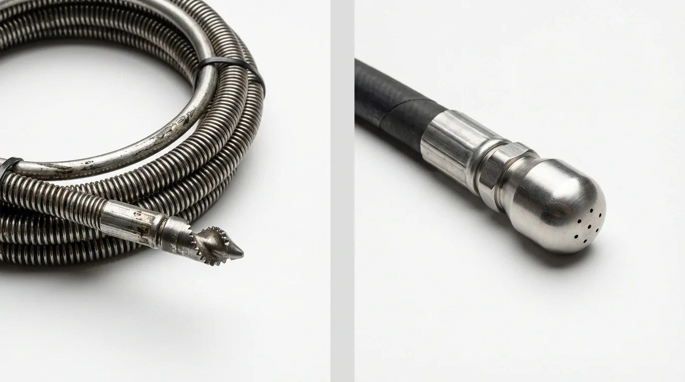 Drain snake cable and hydro jetting nozzle used for drain cleaning in San Clemente, CA