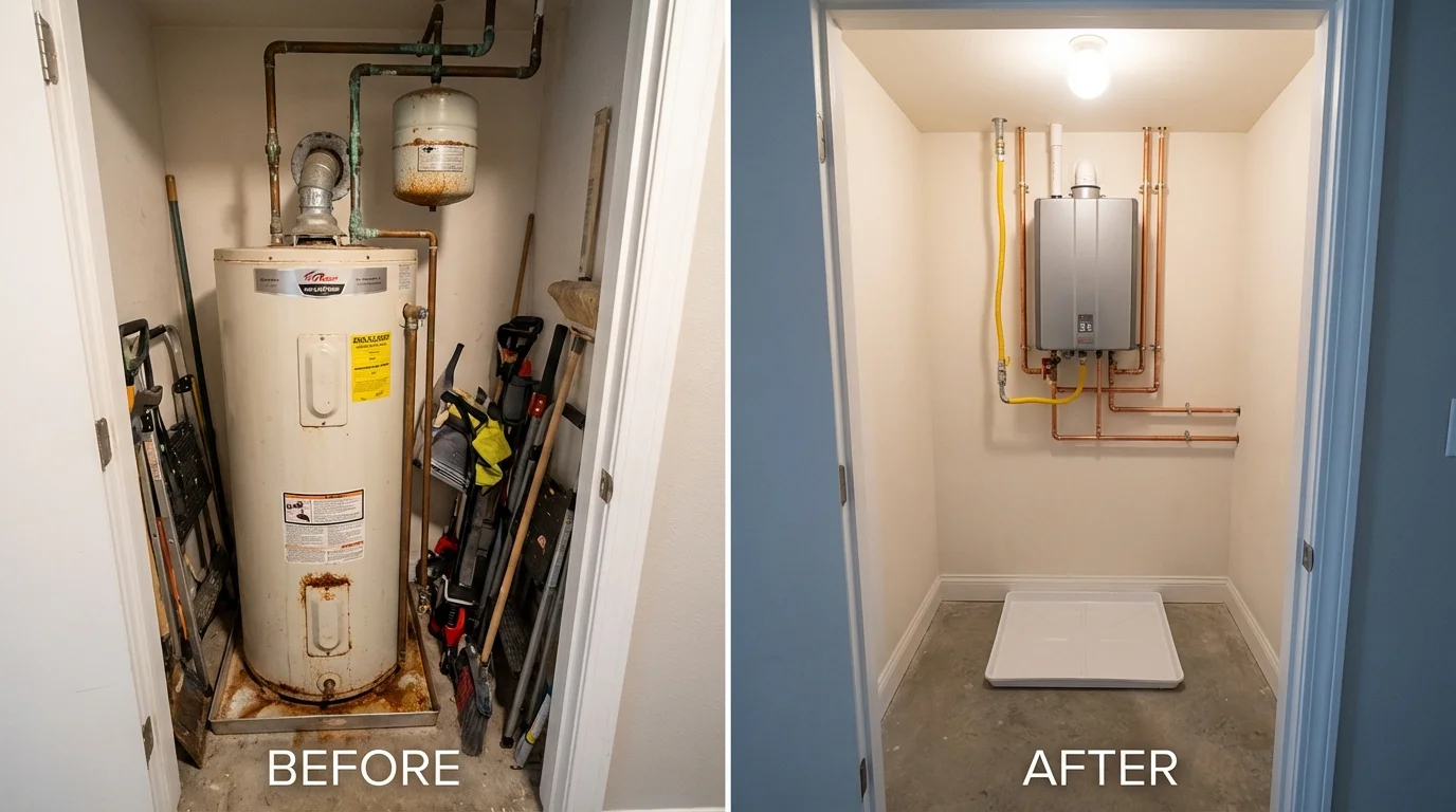 Tank water heater versus wall-mounted tankless unit comparison for San Clemente, CA homeowners