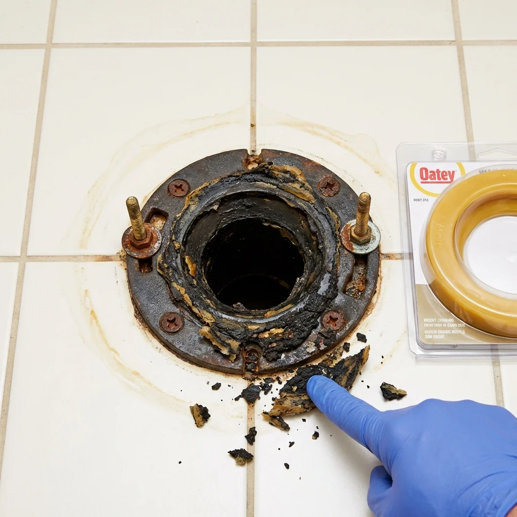 Failed wax ring showing water seepage at the base of a toilet in a San Clemente, CA home
